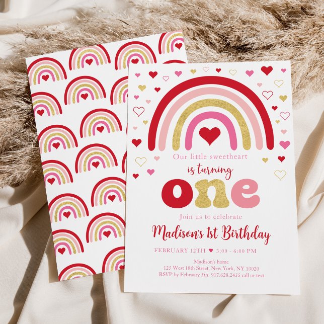Boho Rainbow Hearts Valentine Birthday Inbjudningar (Skapare uppladdad)