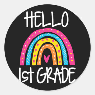 Boho Rainbow Hej 1:a Klass First School Teac Runt Klistermärke