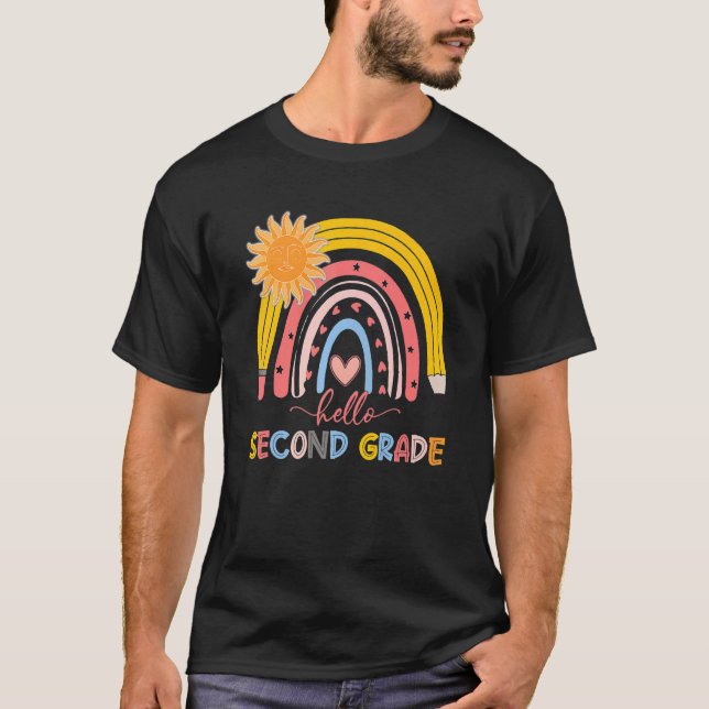 Boho Rainbow Hej Second Klass Teacher First Day T Shirt (Framsida)