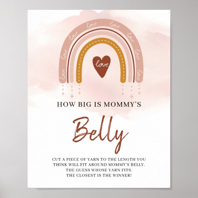 Boho Rainbow hur stor är Mamma Belly Game-skylt Poster (Framsidan)