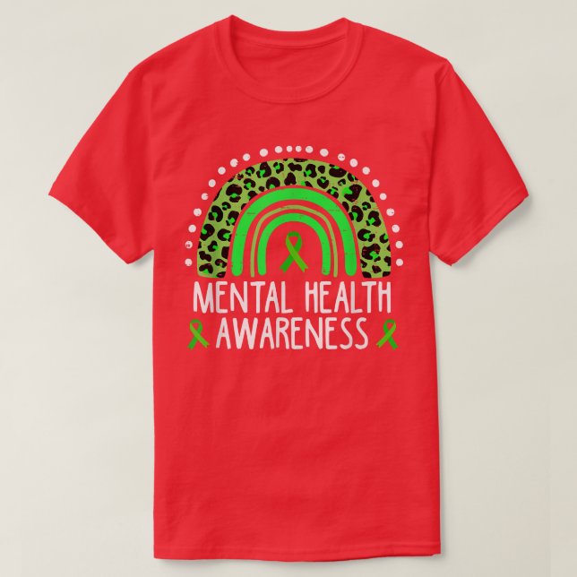 Boho Rainbow I Wear Green For Mental Health Awaren T Shirt (Design framsida)