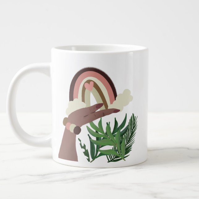 Boho Rainbow in Woman Hand Greenery Jumbo Mugg (Vänster)
