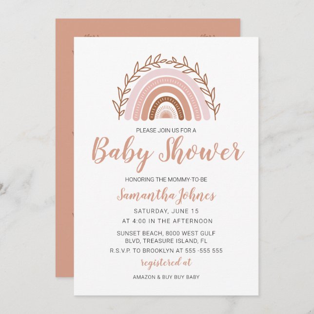 Boho Rainbow-inbjudan, Bohemian Baby Shower Tack Kort (Fram/baksida)