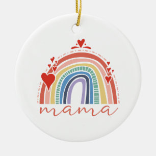 Boho Rainbow Kärlek Hearts Mamma Julgransprydnad Keramik
