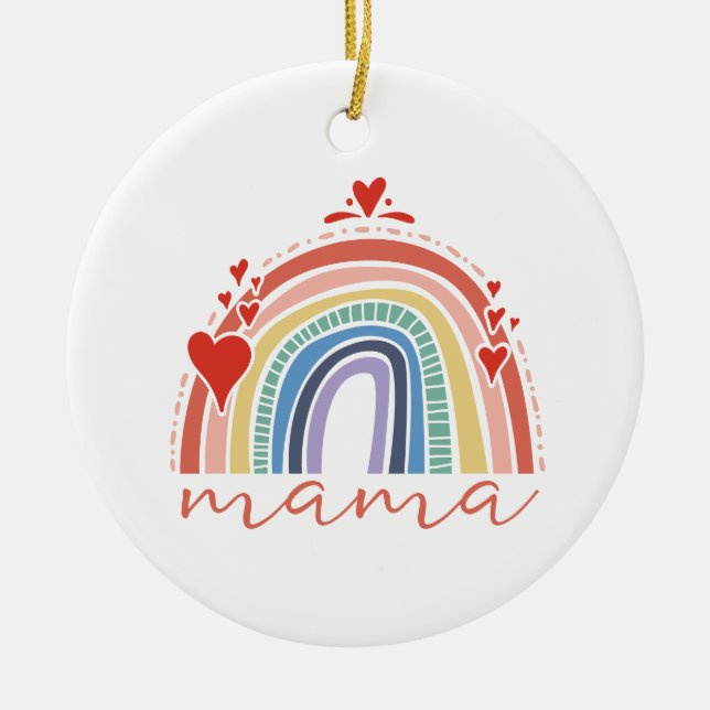 Boho Rainbow Kärlek Hearts Mamma Julgransprydnad Keramik (Framsidan)