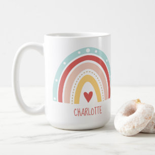 Boho Rainbow Kids Namn Watercolor Kaffemugg