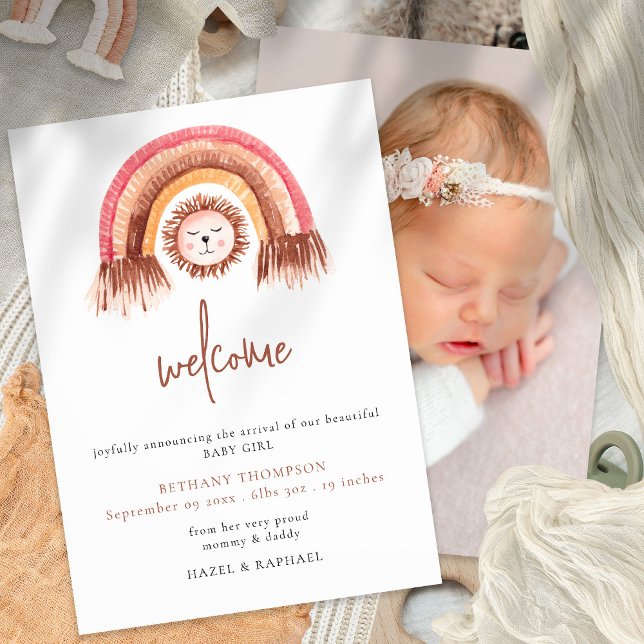 Boho Rainbow Lejon Välkommen Baby Meddelande (Skapare uppladdad)