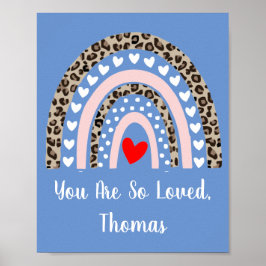 Boho Rainbow Leopard Mönster Hearts Boy Nursery Poster