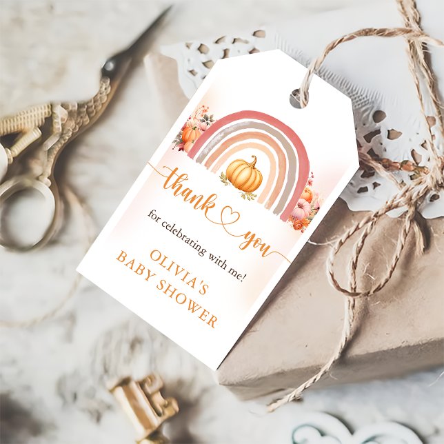Boho Rainbow Little Pumpkin Fall Baby Shower Presentetikett (Skapare uppladdad)