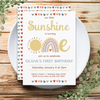 Boho Rainbow | Little Sunshine First Birthday Inbjudningar
