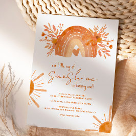 Boho rainbow Little sunshine orange 1 år Inbjudningar