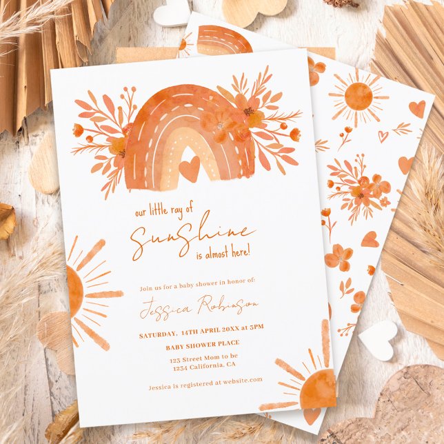 Boho rainbow Little sunshine orange baby dusch Inbjudningar (Skapare uppladdad)