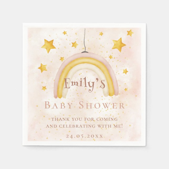 Boho rainbow magi stoft guld stars Baby Shower Pappersservett (Framsidan)
