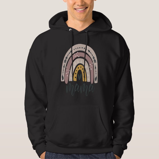 Boho Rainbow Mama Mom Mommy New Mom Mother's Day Hoodie (Framsida)