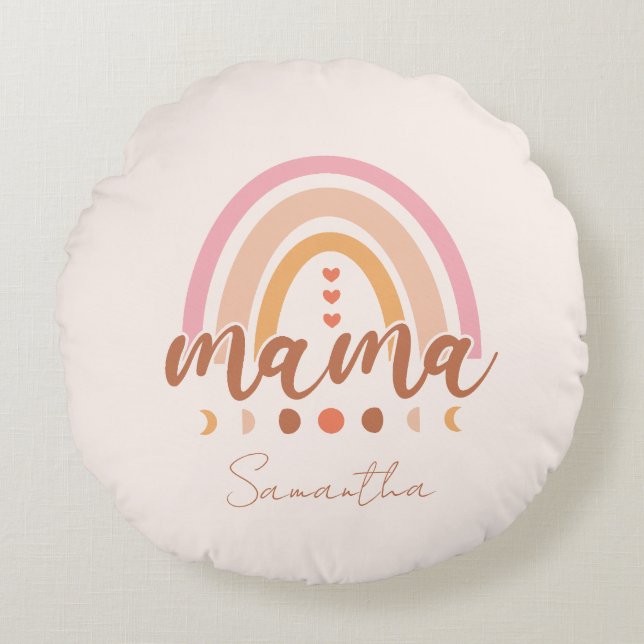 Boho Rainbow Mamma med Måne Phases Rund Kudde (Framsidan)