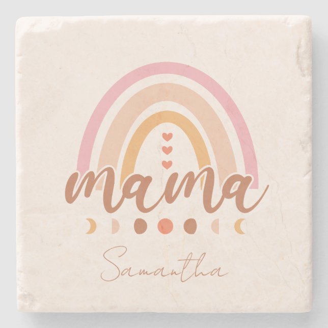 Boho Rainbow Mamma med Måne Phases Stenunderlägg (Framsidan)