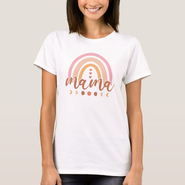 Boho Rainbow Mamma med Måne Phases T Shirt (Framsida)