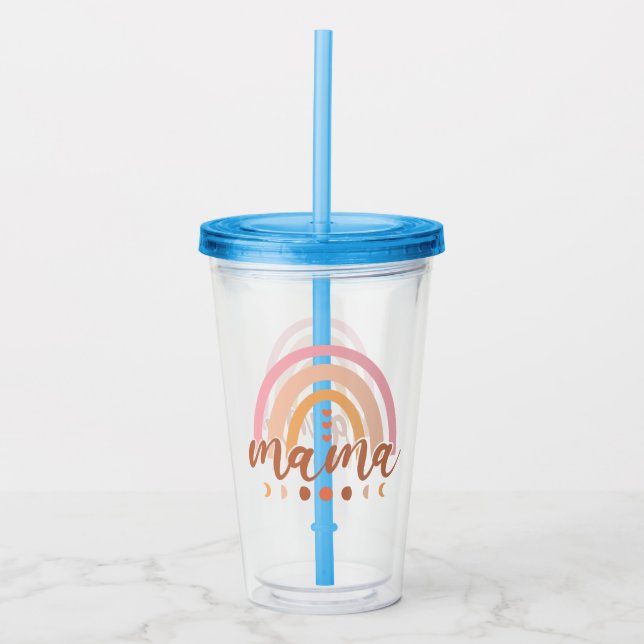 Boho Rainbow Mamma med Måne Phases Take Away Mugg (Framsida)