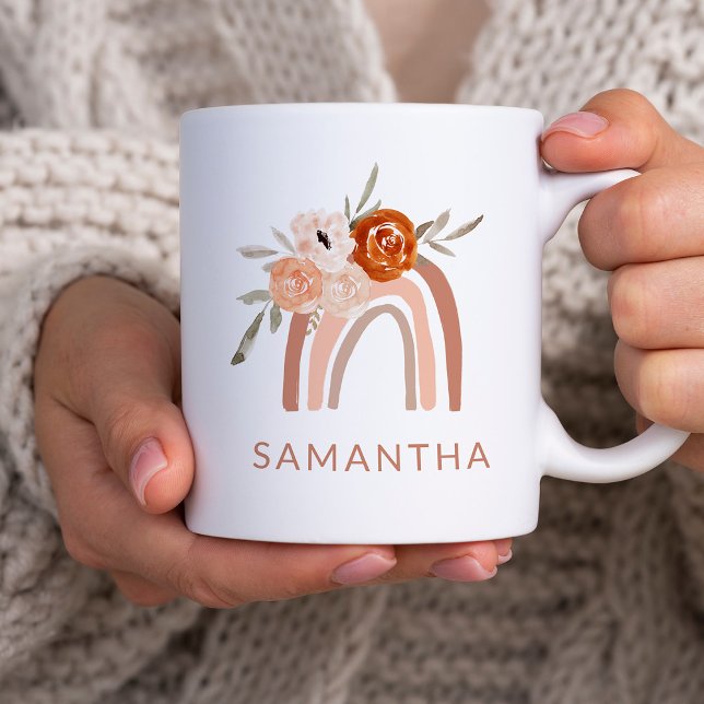 Boho Rainbow med Flowers | NEUTRALT FÄRG Kaffemugg (Skapare uppladdad)