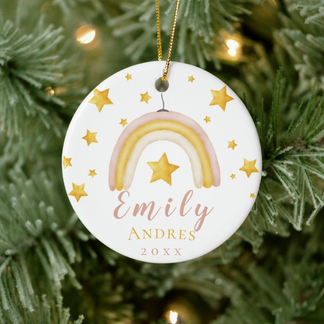 Boho Rainbow med Guld Stars Baby Första jul Julgransprydnad Keramik (Träd)