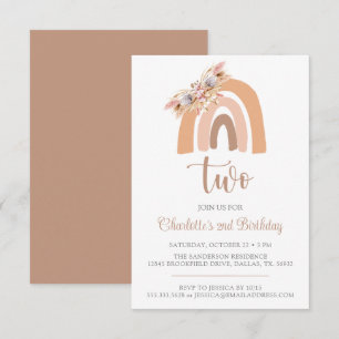 Boho Rainbow Minimalist Pampas Grass Birthday Inbjudningar