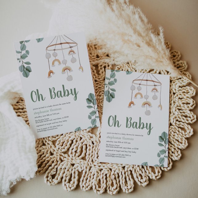 Boho Rainbow Mobile Baby Shower Greenery Invatio Inbjudningar (Skapare uppladdad)