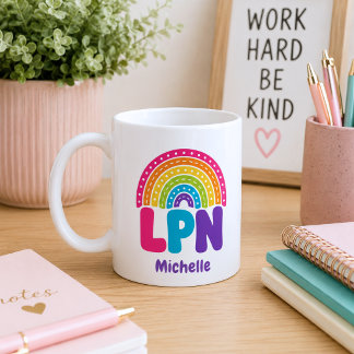 Boho Rainbow Monogram LPN Kaffemugg