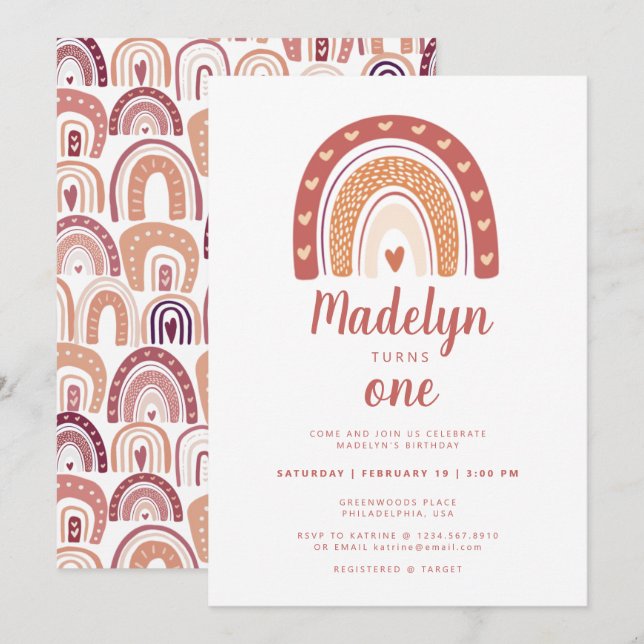 Boho Rainbow Mönster första födelsedag Inbjudningar (Fram/baksida)