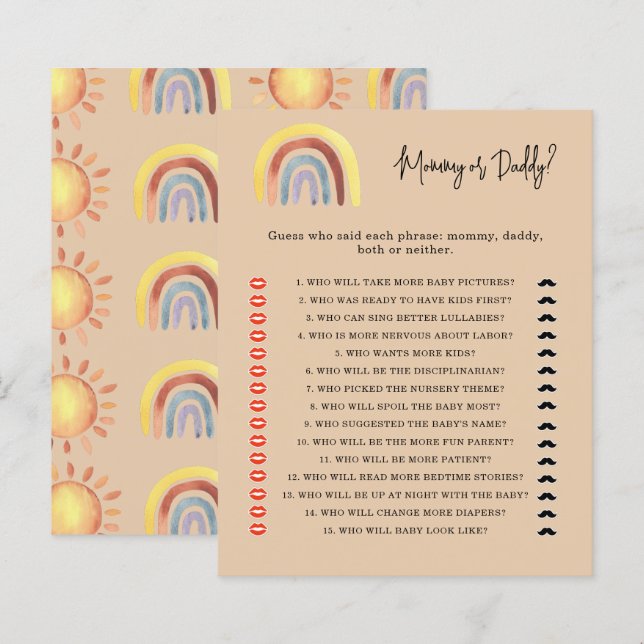 Boho Rainbow mormor eller farfar baby shower spel (Fram/baksida)