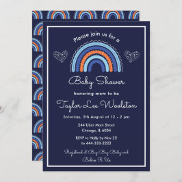Boho Rainbow Navy Blue Baby Shower Inbjudningar
