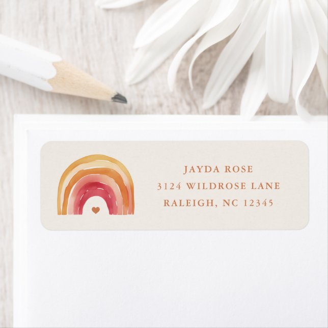Boho Rainbow Neutralt Baby Shower Returadress Returadress Etikett (Insitu)
