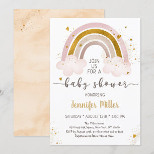 Boho Rainbow Neutralt Guld Baby Shower Inbjudningar