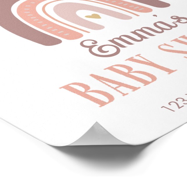 Boho Rainbow och Golden Heart Baby Shower Poster (Hörn)