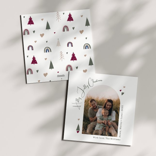 Boho Rainbow och Heart Holly Jolly-julfoto Julkort (Skapare uppladdad)