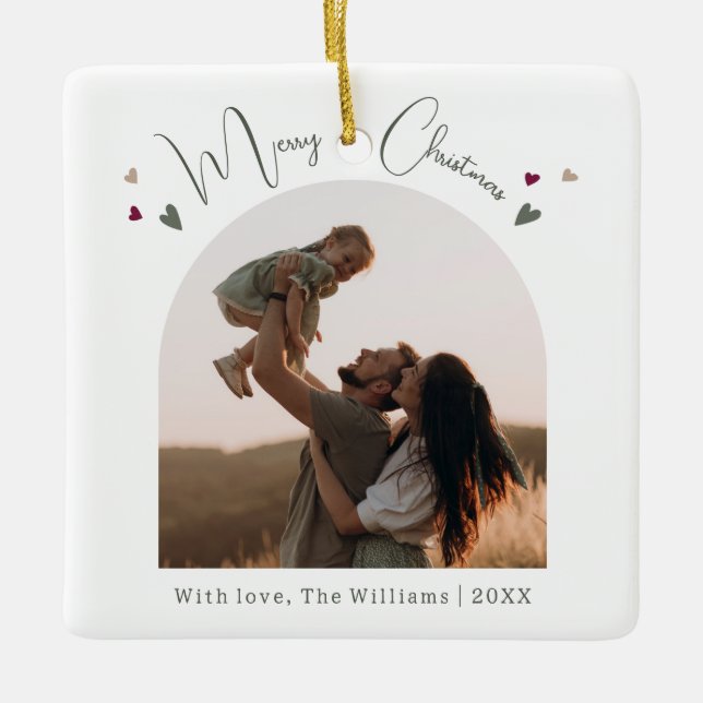 Boho Rainbow och Hearts Arch God jul Julgransprydnad Keramik (Framsida)