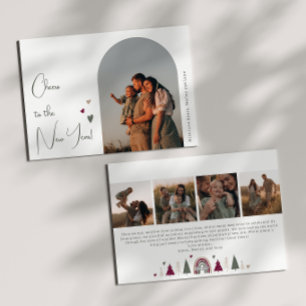 Boho Rainbow och Hearts Arch New Year Fem Photo Julkort