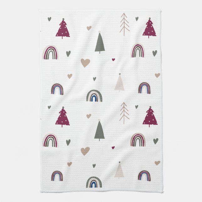 Boho Rainbow och Hearts jul Kitchen Towel Kökshandduk (Vertikal)