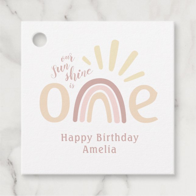 Boho Rainbow och Sunshine 1st Birthday Gåvor Etiketter (Framsida)