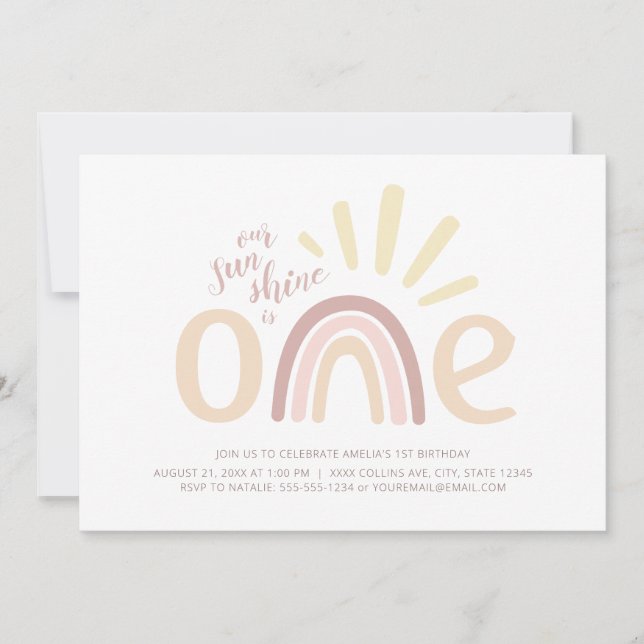 Boho Rainbow och Sunshine 1st Birthday Inbjudningar (Framsida)