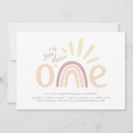 Boho Rainbow och Sunshine 1st Birthday Inbjudningar