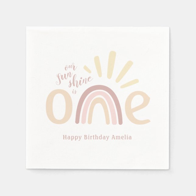 Boho Rainbow och Sunshine 1st Birthday Pappersservett (Framsidan)