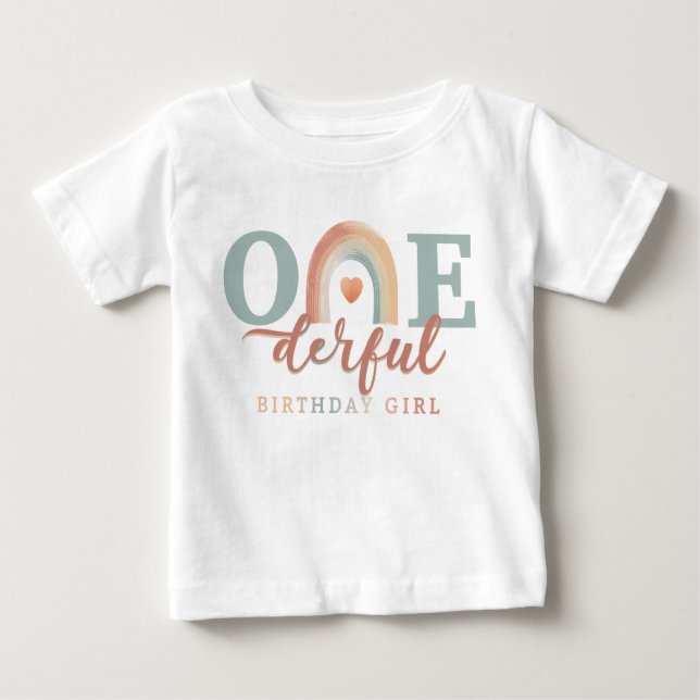 Boho Rainbow Onederful Birthday Girl T-Shirt - 1:a (Framsida)