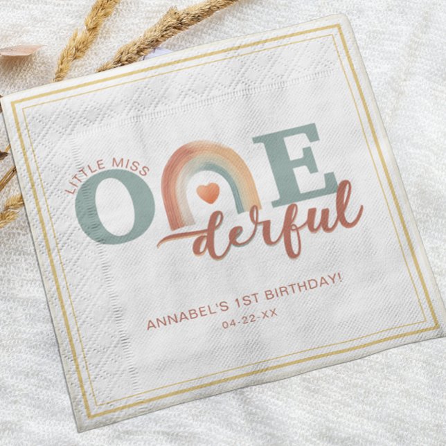 Boho Rainbow Onederful Birthday Napkins - Watercol Pappersservett (First Birthday Napkins!)