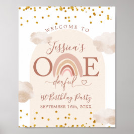 Boho Rainbow Onederful Birthday Välkomsttecken Poster