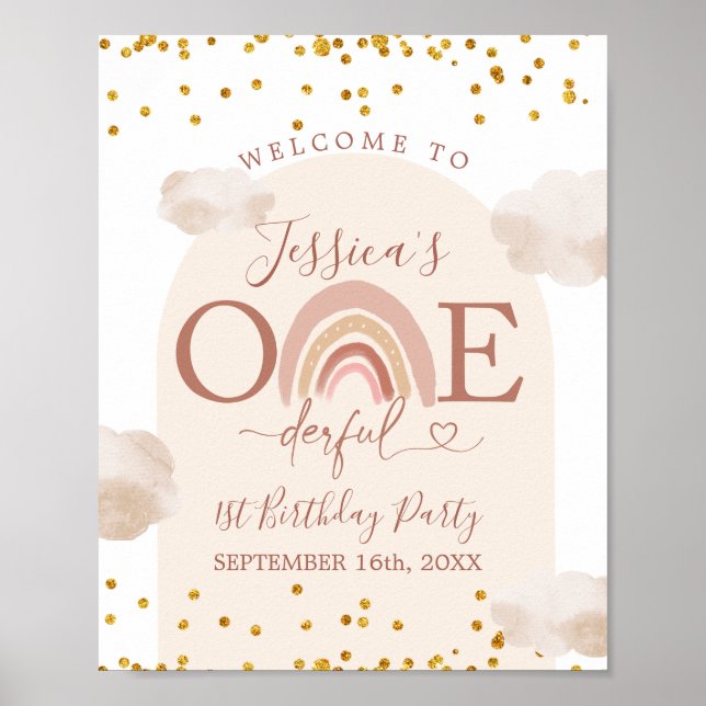 Boho Rainbow Onederful Birthday Välkomsttecken Poster (Framsidan)