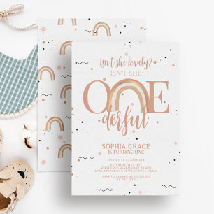 Boho Rainbow Onederful Girl 1st Birthday Party Inbjudningar