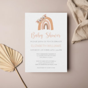 Boho Rainbow Pampas Grass Blommigt Rosa Baby Showe Inbjudningar