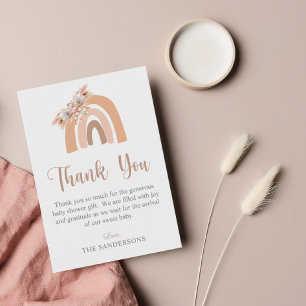 Boho Rainbow Pampas Grass Rosa Baby Shower Tack Kort