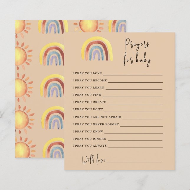 Boho Rainbow Party spel | böner för bebis (Fram/baksida)