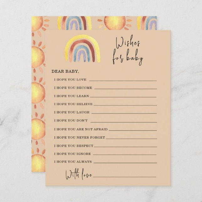 Boho Rainbow Party-spel | önskemål för baby (Fram/baksida)